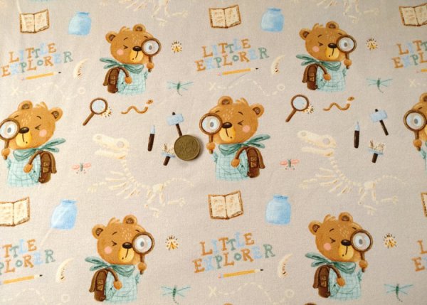Little Explorer Hilco Sweatstoff in beige mit Bären auf Entdeckungsreise